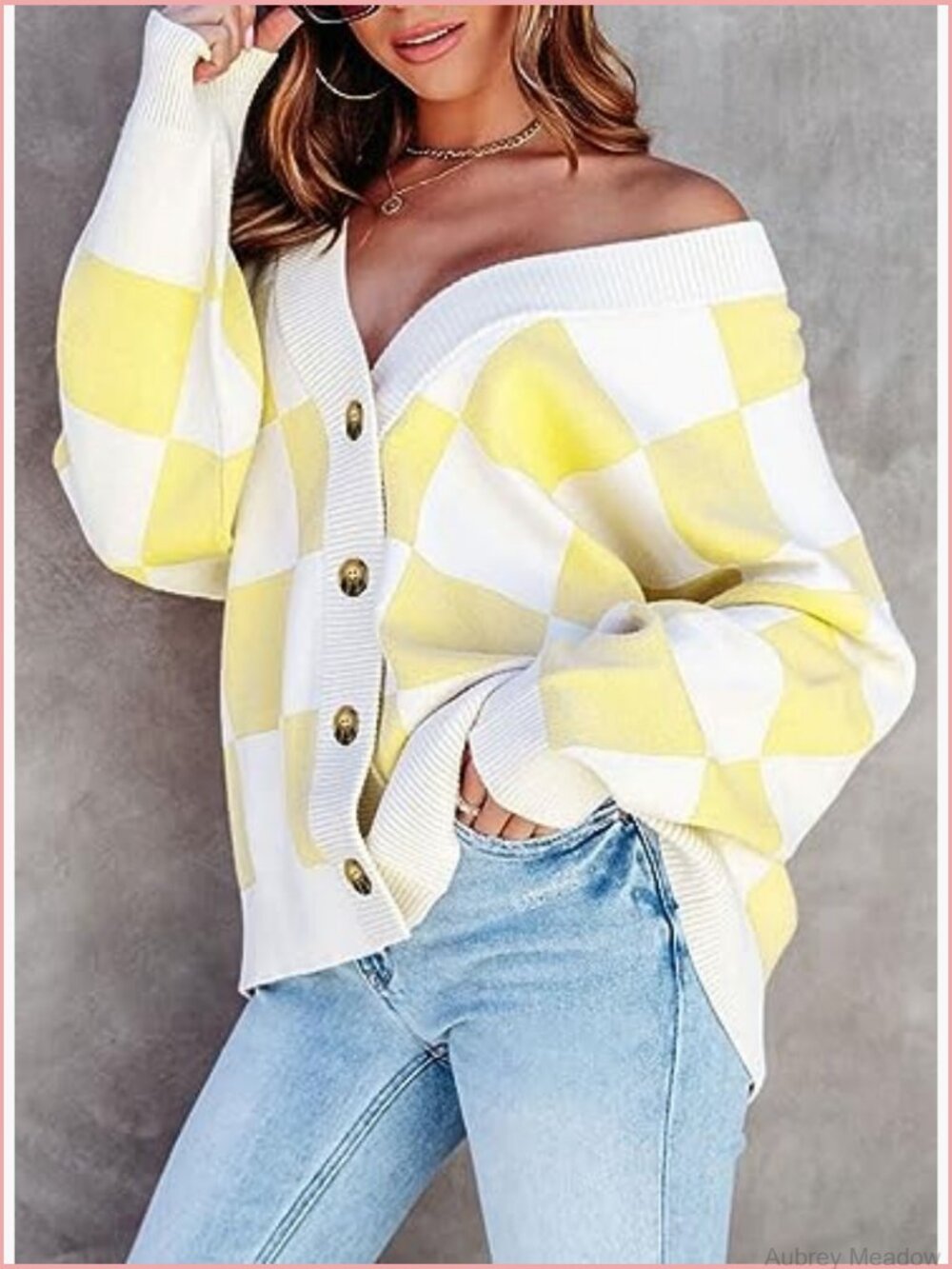 V-Neck Button Down Long Sleeve Cable Knit Oversized Cardigan - Picture 2 of 7